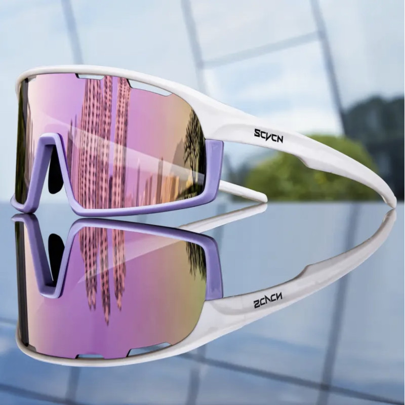 Okulary sportowe SCVN Ice White – Biała oprawka, lustrzana soczewka Pink-Violet UV400 Okulary sportowe SCVN Ice White – Biała oprawka, lustrzana soczewka Pink-Violet UV400