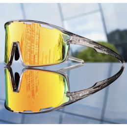 Okulary sportowe SCVN Smoke Fire – Przezroczysta oprawka, lustrzana soczewka Orange-Gold UV400