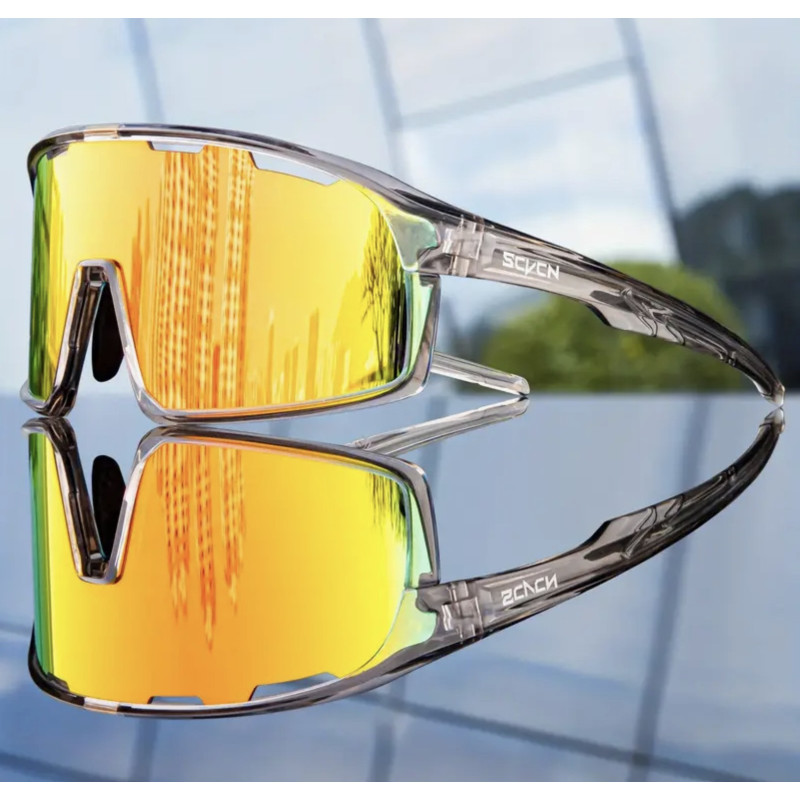 Okulary sportowe SCVN Smoke Fire – Przezroczysta oprawka, lustrzana soczewka Orange-Gold UV400 Okulary sportowe SCVN Smoke Fire – Przezroczysta oprawka, lustrzana soczewka Orange-Gold UV400